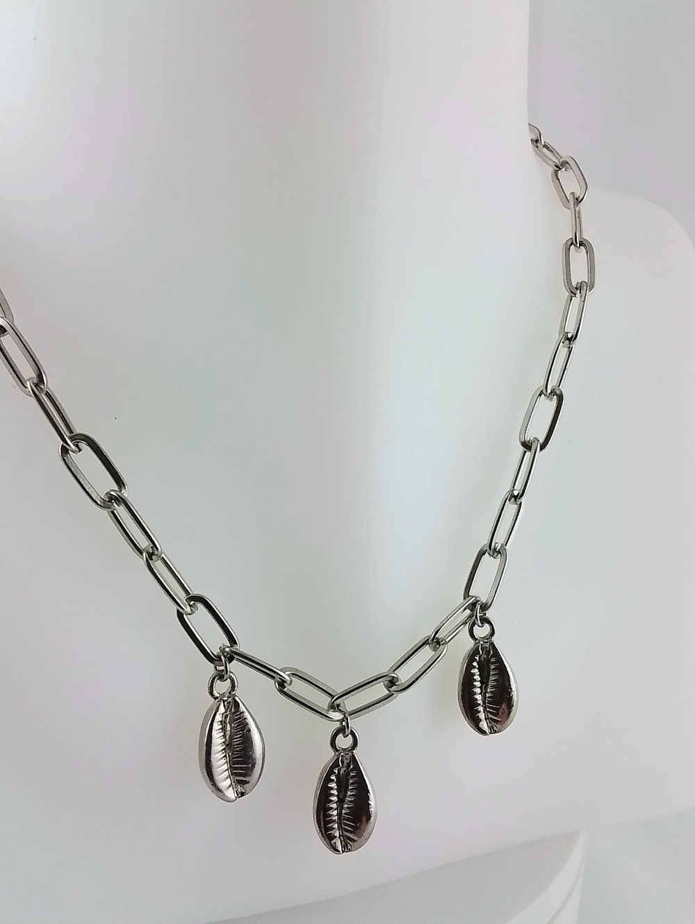 Mary Schiff Silver Tone Chain Necklace with Shell Charms